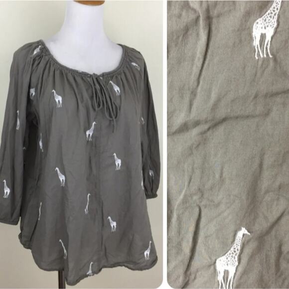 Ann Taylor LOFT Giraffe Embroidered Peasant Top NWOT - Picture 4 of 10